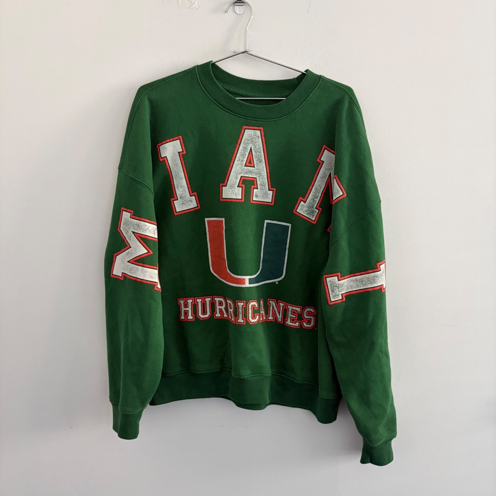 Hollister Blue 84 Miami Hurricanes Sweatshirt XL Boxy Fit Green Mens Crewneck